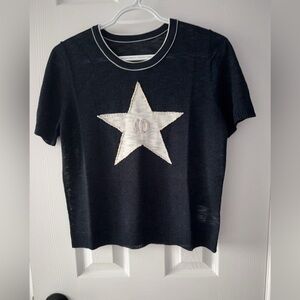 Dior Navy Tencel/Wool Short Sleeve Tee with White Star